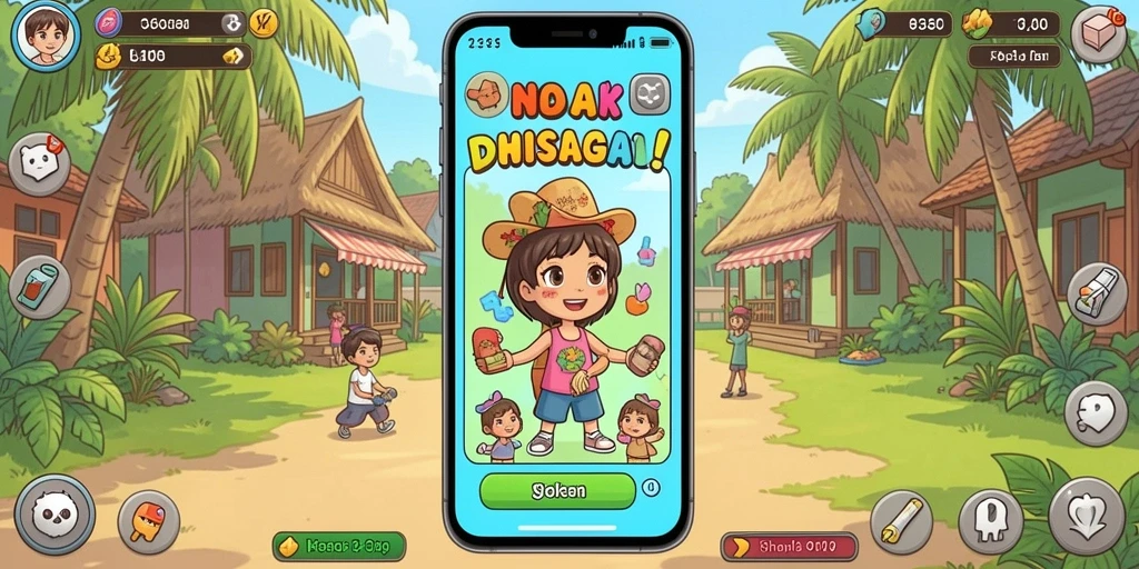 Screenshot menunjukkan karakter kucing lucu sedang berpetualang.